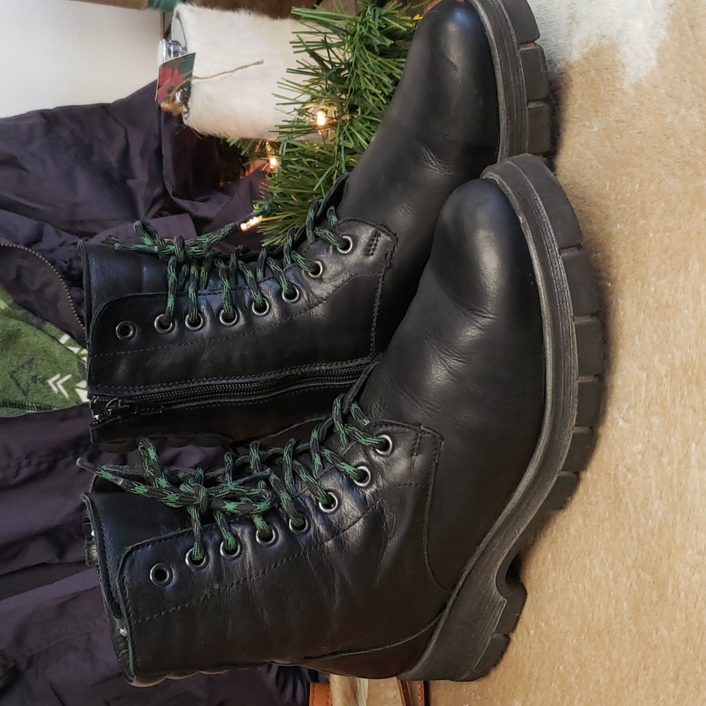 Bueno Rage Black Combat Boots, Genuine Leather, Size 39
